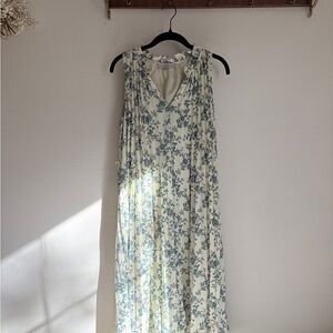LOFT Cream and Blue Floral Maxi Dress